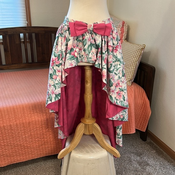 Vintage 80s Handmade Detachable Peplum Overskirt Floral Pink High-Low Skirt sz M - Picture 7 of 16